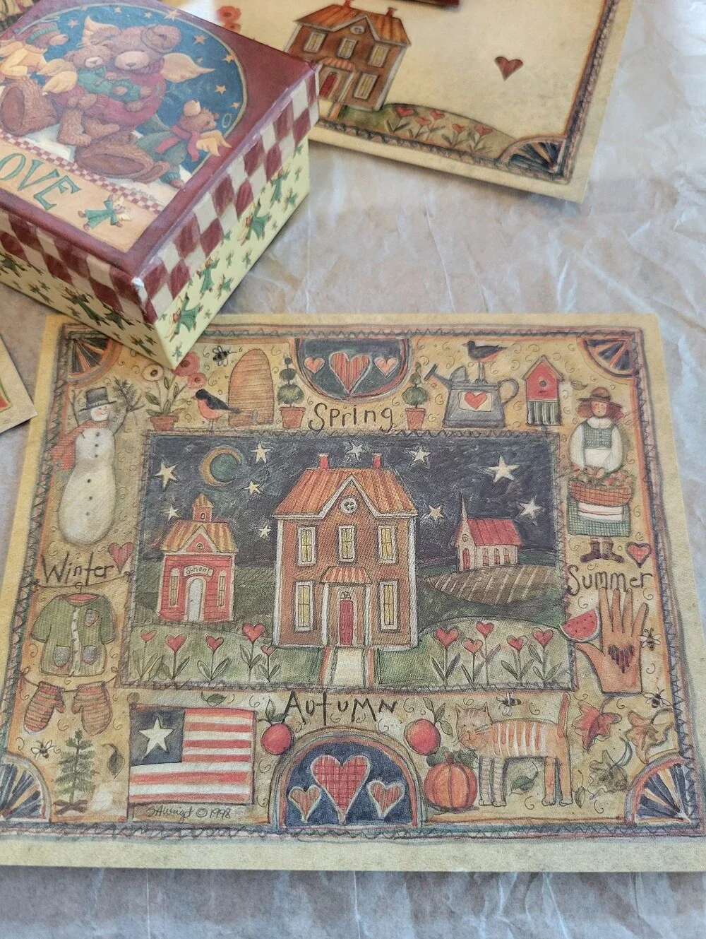 Susan Winget Notecards (5) & 2 Small Lindy Bowman Bear Boxes FINAL PRICE